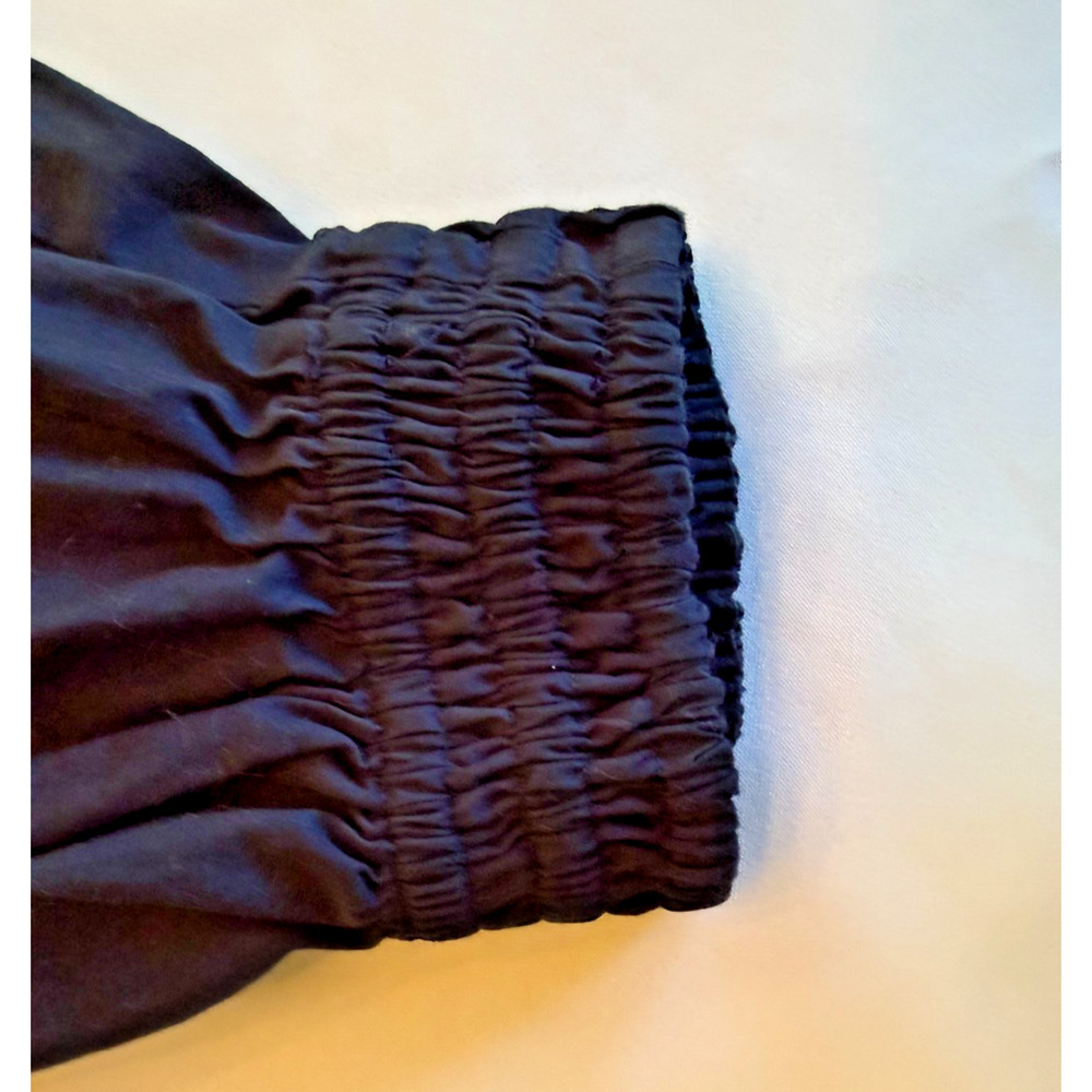 Free People One Shoulder Top Womens Medium Navy Blue Smocked Balloon Sleeve Crop - Picture 8 of 8